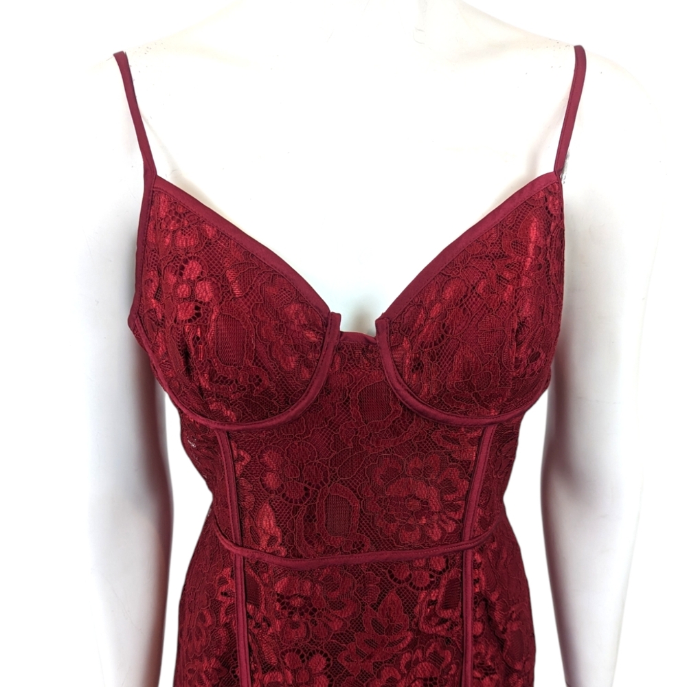 Lulus Lace Spaghetti Strace Dress NEW Womens Medium Red Lace Midi Sheath - Picture 3 of 13